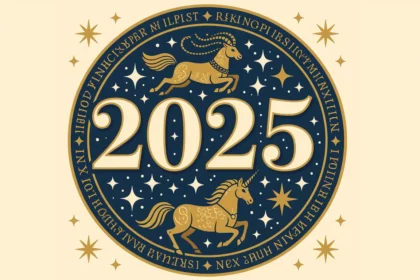 A 2025-ös év szimbóluma, egy unikornis és csillagok díszítik.