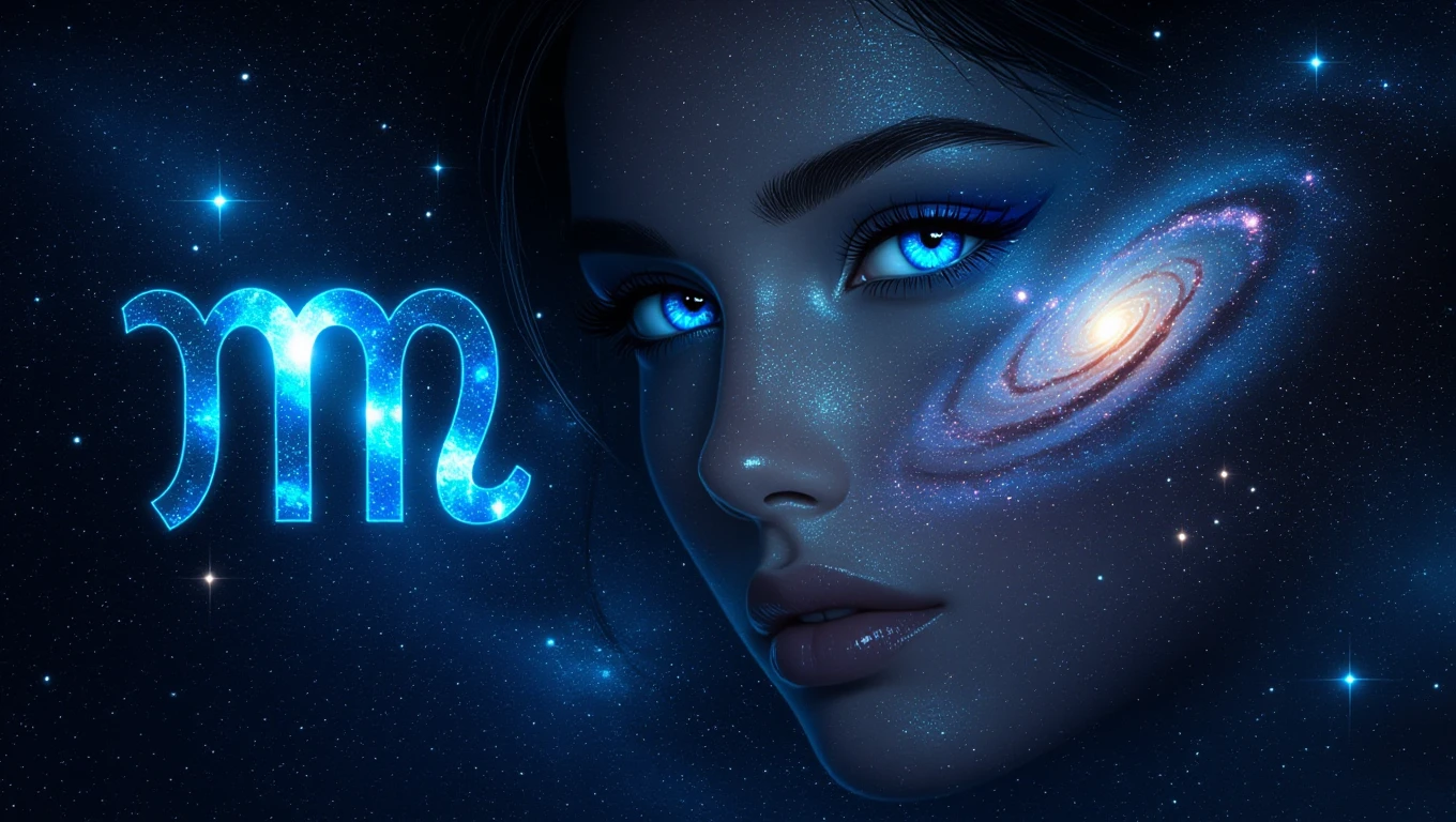 15 titok a szűz személyiségéről Egy női arc, amely a csillagok között tündöklő galaxisra néz, kék szemekkel.