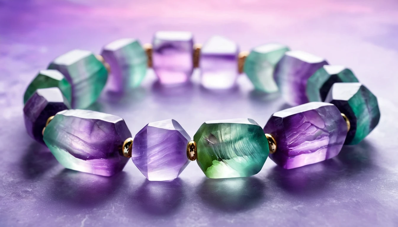 Fluorit karkötő hatása – tisztaság és mentális egyensúly Színes fluorit karkötő, amely a tisztaság és mentális egyensúly szimbóluma.