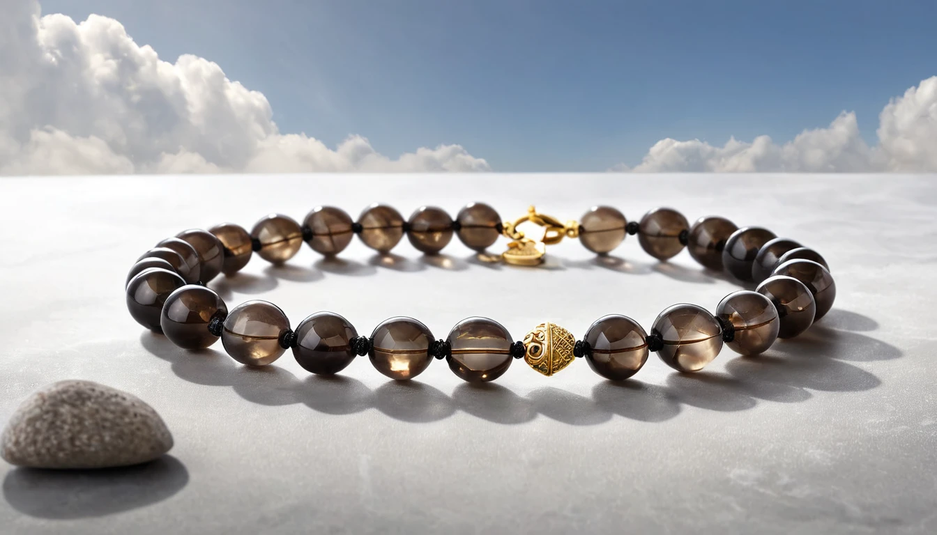 Füstkvarc karkötő hatása – védelem és belső erő Füstkvarc karkötő, sima, áttetsző golyókból, arany kapoccsal.