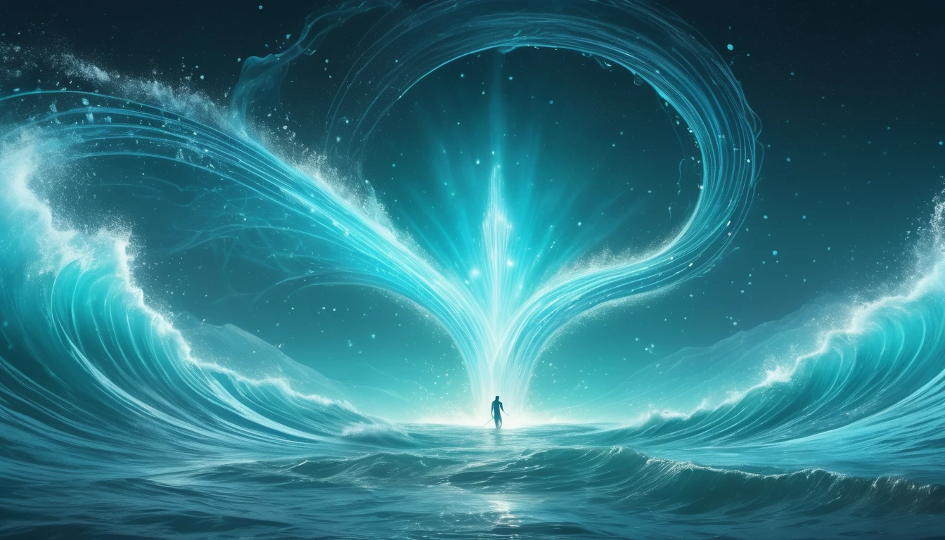 A jövő táplálkozása: Milyen ételek serkentik a Vízöntő kreativitását és szellemi frissességét? Egy ember áll a tengerparton, körülötte fénylő víz és hullámok, amelyek kreatív energiát sugároznak.