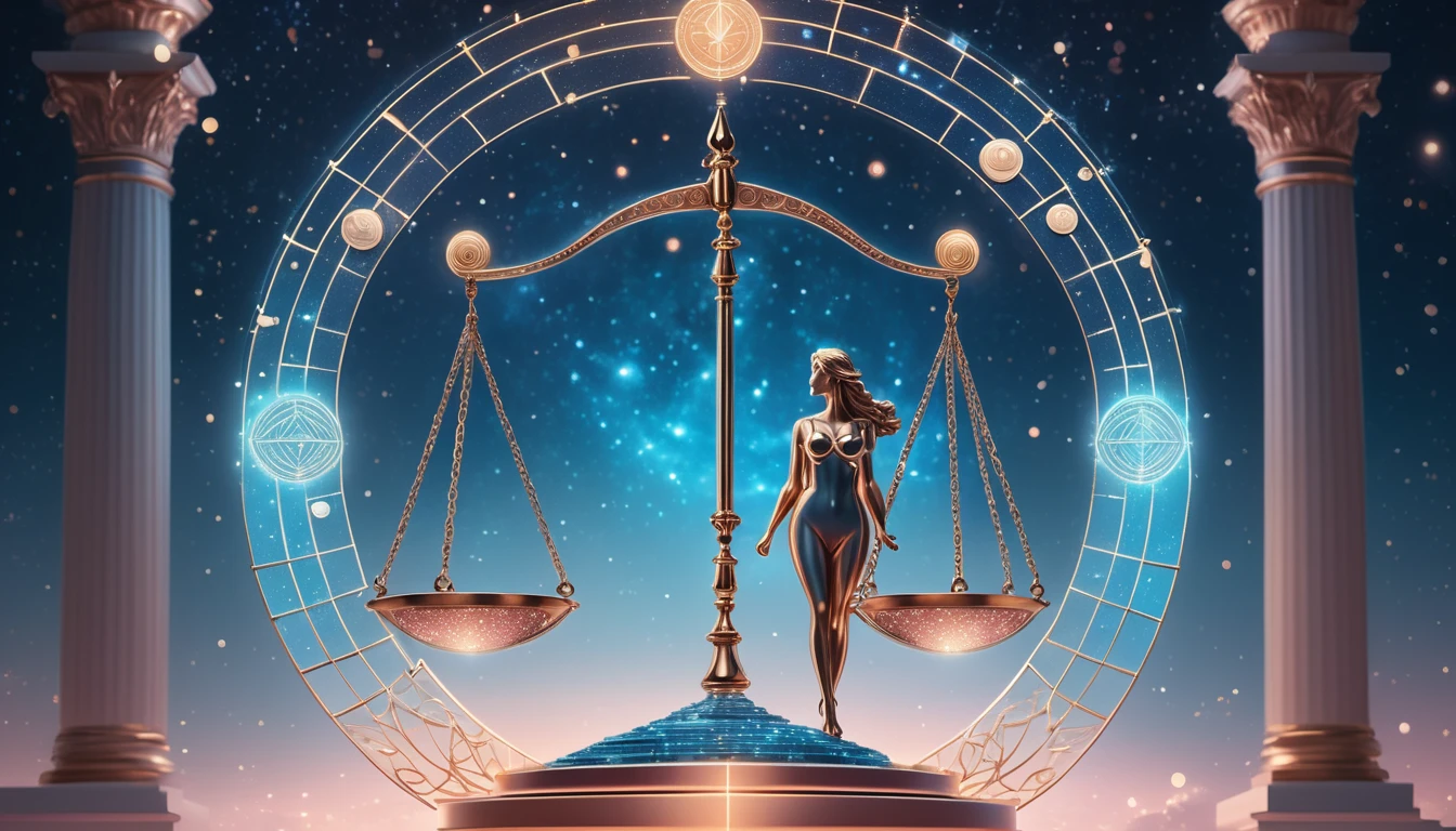 A Mérleg és a pénz: Az egyensúlyra törekvő stratéga vagy a szép dolgokért költekező? Egyensúlyozó Mérleg szimbólum, csillagokkal és galaxis háttérrel.