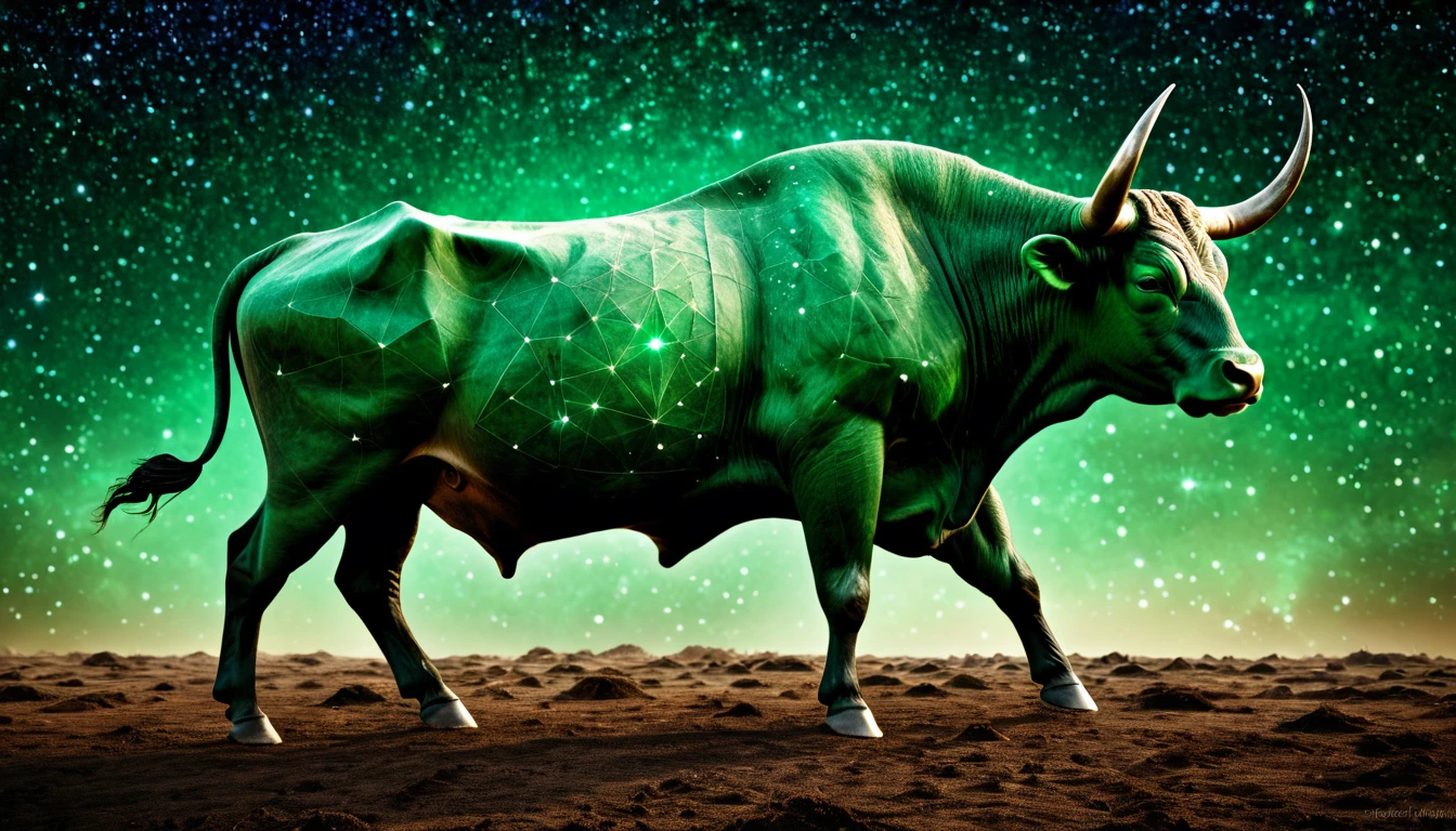 Nyak- és torokfájásra hajlamos? Az egészségügyi asztrológia a Bika érzékeny pontjairól. Egy zöld színű bika, csillagokkal díszítve, a galaxis előtt áll.