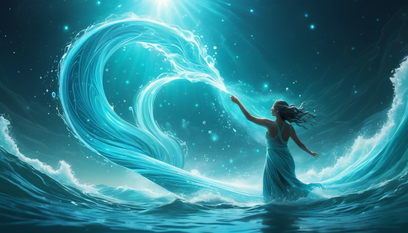 Szokatlan és innovatív sportok: A legjobb mozgásformák a formabontó Vízöntőnek. Egy nő a vízben, aki vízáramlatokat formál, szimbolizálva a Vízöntő kreativitását.