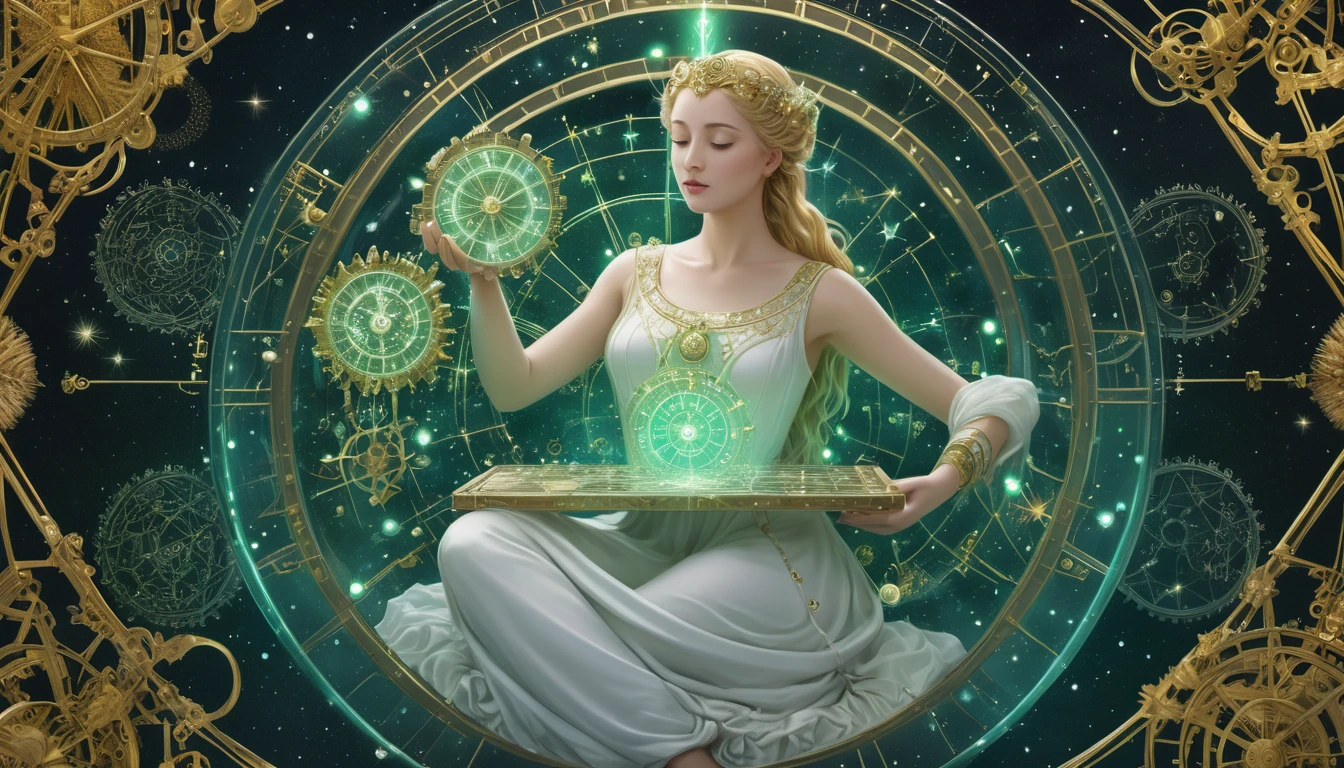 A Szűz és a pénz: Hogyan bánik a vagyonnal a zodiákus legaprólékosabb tervezője? Egy női figura, aki asztrológiai eszközöket tart a kezében, a pénzügyi tervezés szimbólumaként.