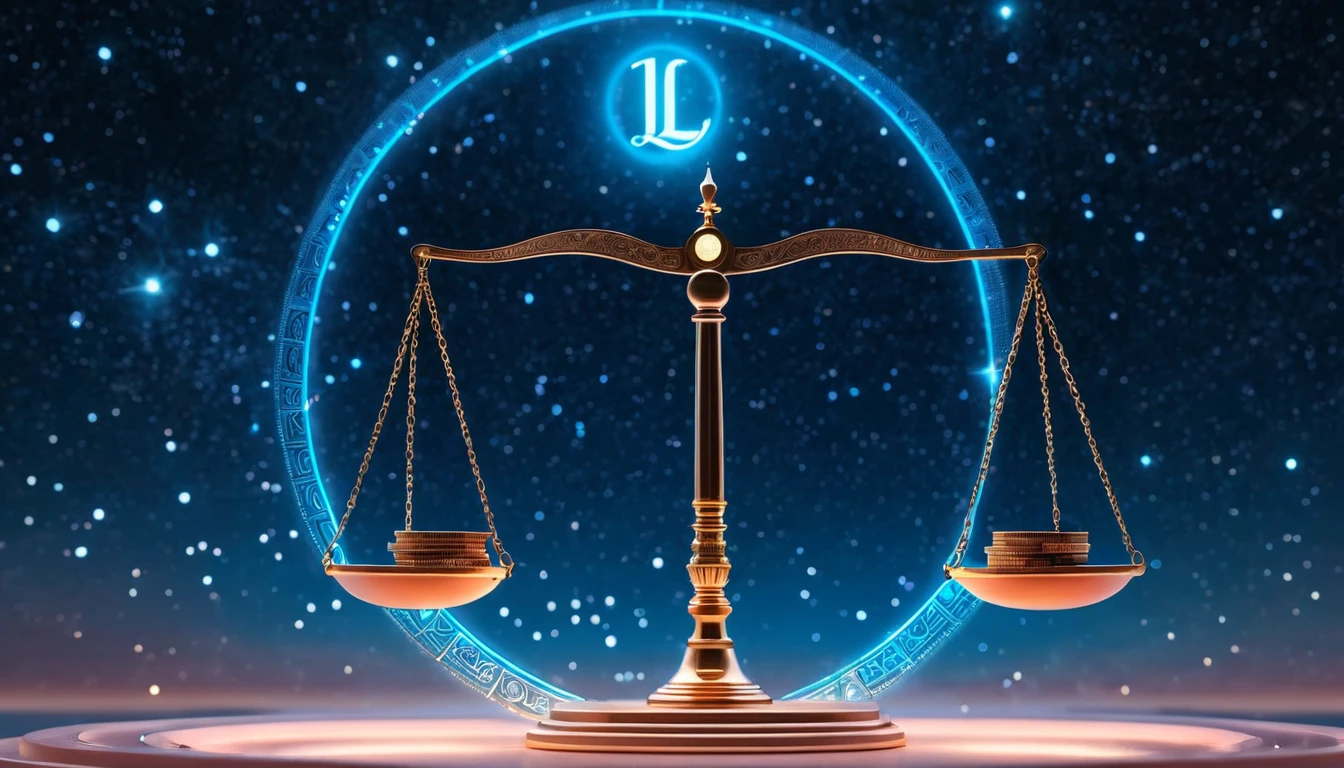 A Mérleg főnök: Igazságos csapatépítő vagy a döntésképtelen diplomata? Egy arany mérleg, amely a harmóniát és az igazságot szimbolizálja, csillagos háttér előtt.