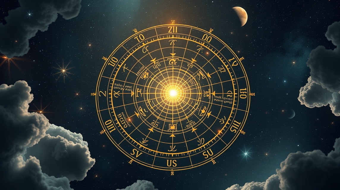 Asztrológiai diagram az égi egyenlítővel és csillagképekkel