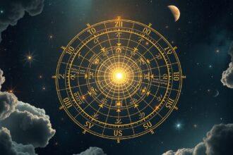 Asztrológiai diagram az égi egyenlítővel és csillagképekkel