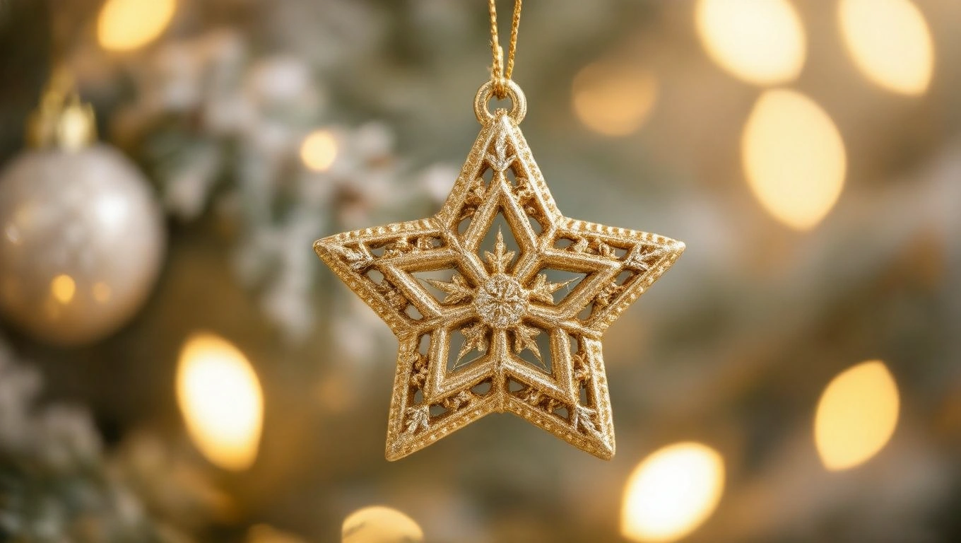 Hogyan ünneplik a karácsonyt az egyes csillagjegyek? Arany csillag alakú karácsonyi dísz, háttérben lágy fényekkel.