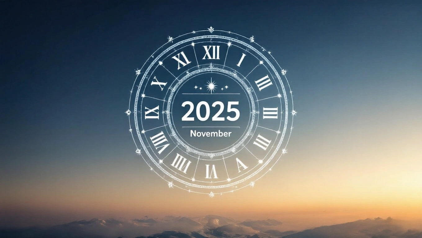 A 2025 november hónapját és a csillagok állását bemutató grafika.