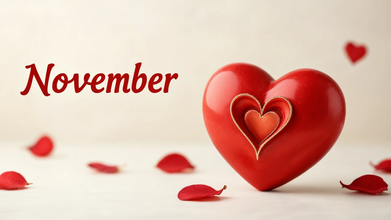 Egy piros szív, amelyben egy kisebb szív található, rózsaszirmokkal körülvéve.