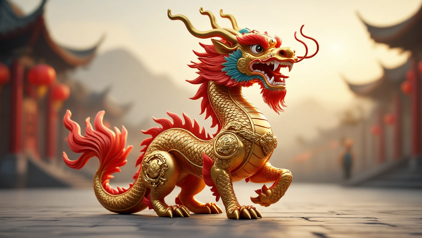 Kínai horoszkóp 2026: Mit hoz a Vörös Tűz Ló éve a csillagjegyek számára? Egy aranyszínű sárkány figura, amely a kínai kultúra szimbóluma.
