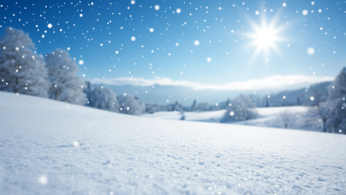 Téli táj havas földdel és csillogó napsütéssel
