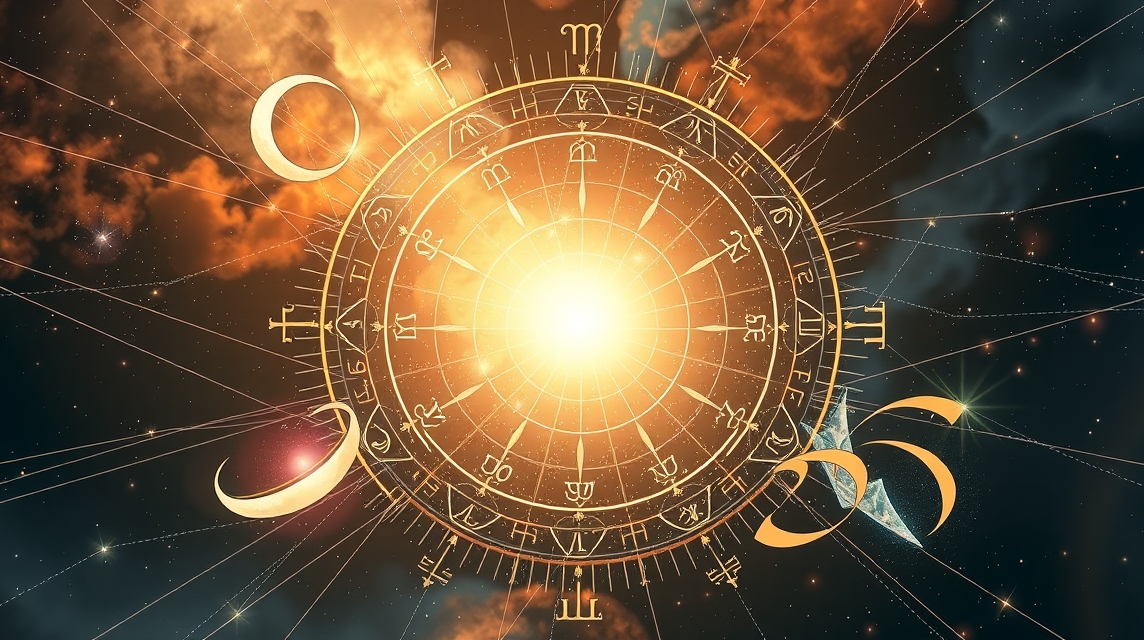 Asztrológiai diagram csillagképekkel és bolygókkal