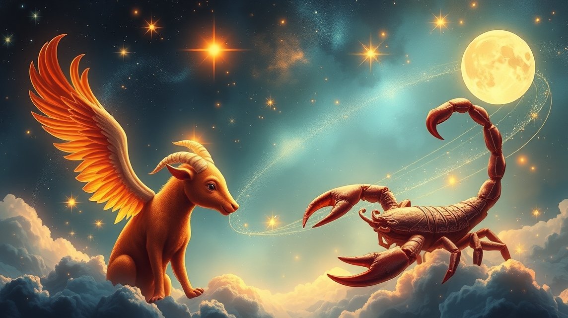 Kos és Skorpió gyerekek a csillagok alatt, játékos formában.