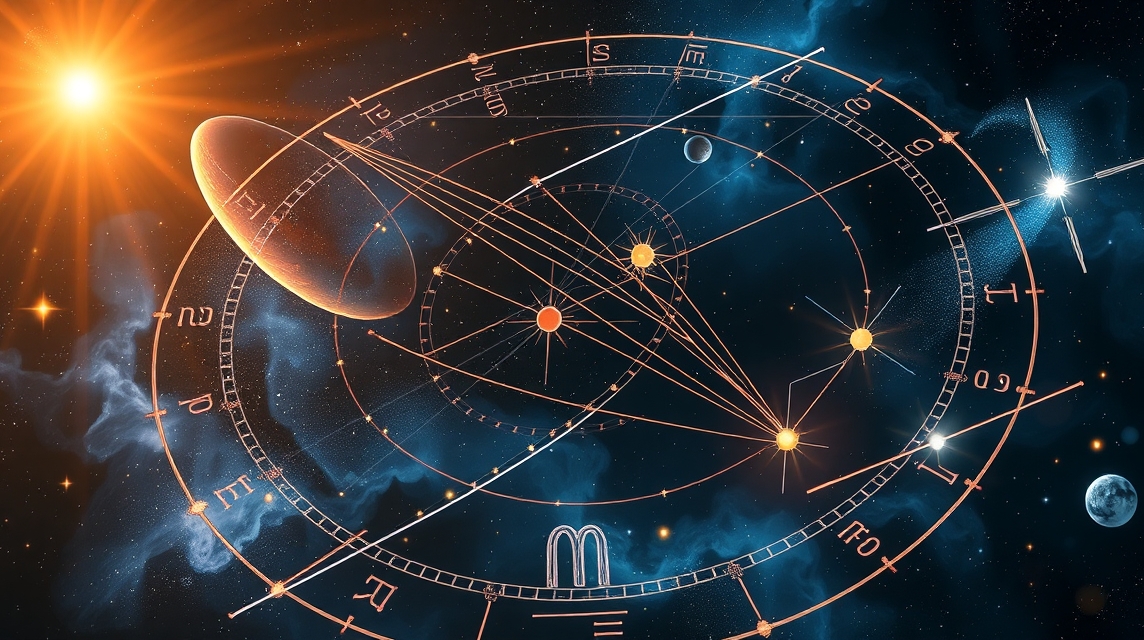 Ekliptika asztrológiai grafika csillagokkal és bolygókkal
