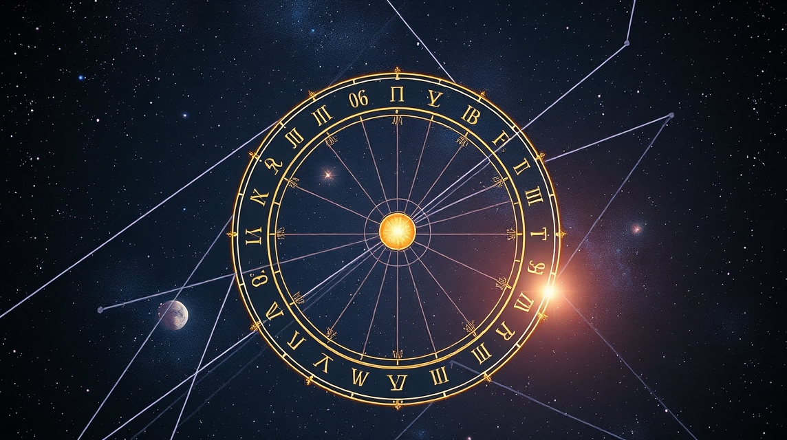 Ekliptikai koordinátarendszer az asztrológiában, égi háttérrel.