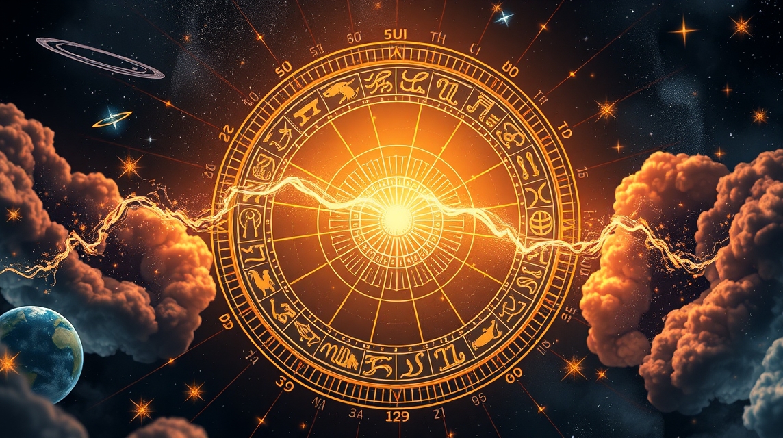Asztrológiai kör és bolygók energiamintázatai az égen