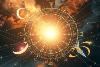 Asztrológiai diagram csillagképekkel és bolygókkal