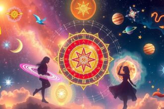 Asztrológiai képi ábrázolás, bolygók és zodiákus jelek energetikai hatásai.