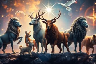 Asztrológiai jegyeket képviselő állatok szimbólumai és totemjei.