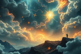 Csillagos égbolt és felhők, az időjárás és asztrológia kapcsolatának szimbóluma.