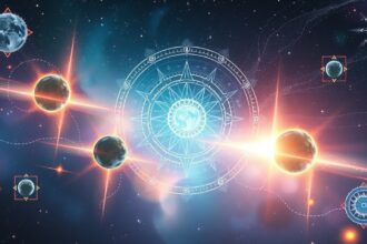 A harmonikus fényszög ábrázolása az asztrológiában, égitestekkel és energiákkal.