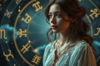 Nő asztrológiai háttérrel, aki a csillagjegyekről álmodozik