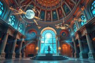 Asztrológiai motívumokkal díszített építészeti tér