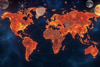 A világ térképe az asztrogeográfia szimbolikájával.