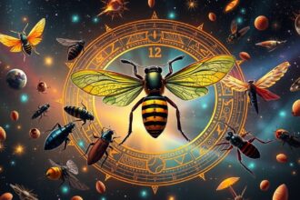 Asztrológiai rovarok és bogarak kép, színes háttérrel