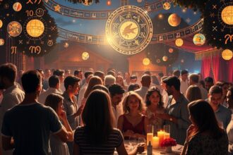 Társasági esemény asztrológiai elemekkel díszítve
