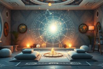 Asztrológiai terápia inspiráló enteriőr világító csillaggal.