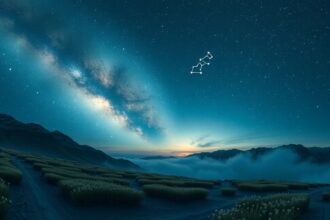 Csillagos égbolt és a Bika csillagkép a horizont felett