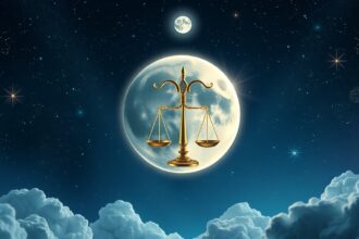 A Mérleg jel a telehold fényében, a harmónia és egyensúly szimbóluma.