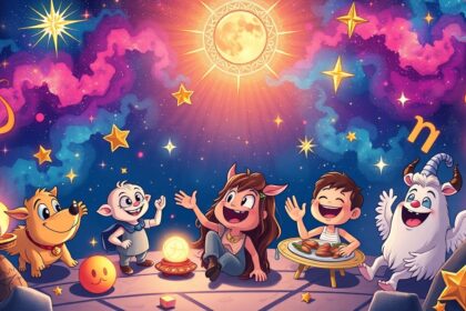 Vicces csillagjegyek gyülekezete a csillagok alatt