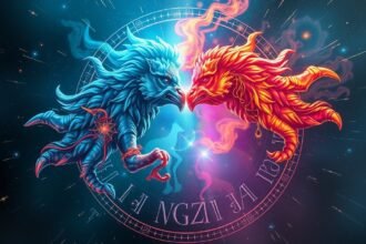 Két ellentétes csillagjegy szembenállása, rivalizálás ábrázolása.