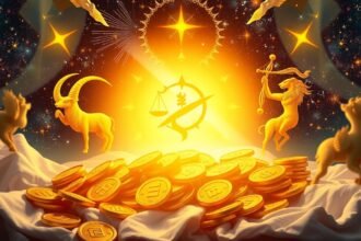 Állatövi jelek és aranyérmék, pénzügyi szerencsét ígérve 2026-ra.