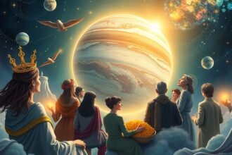 Jupiter bolygó szimbolizálja a szerencsét és anyagi fellendülést, horoszkóp képről.