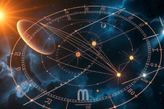 Ekliptika asztrológiai grafika csillagokkal és bolygókkal