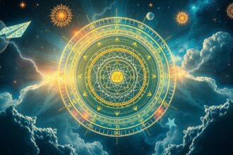 Asztrológiai kör és bolygók a csillagos égen