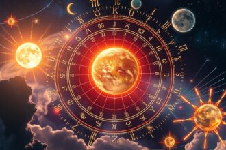 A tropikus év asztrológiai szimbólumai és égitestek.