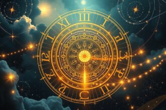 Asztrológiai kör, amely az égitestek és a horoszkóp jegyeit ábrázolja.