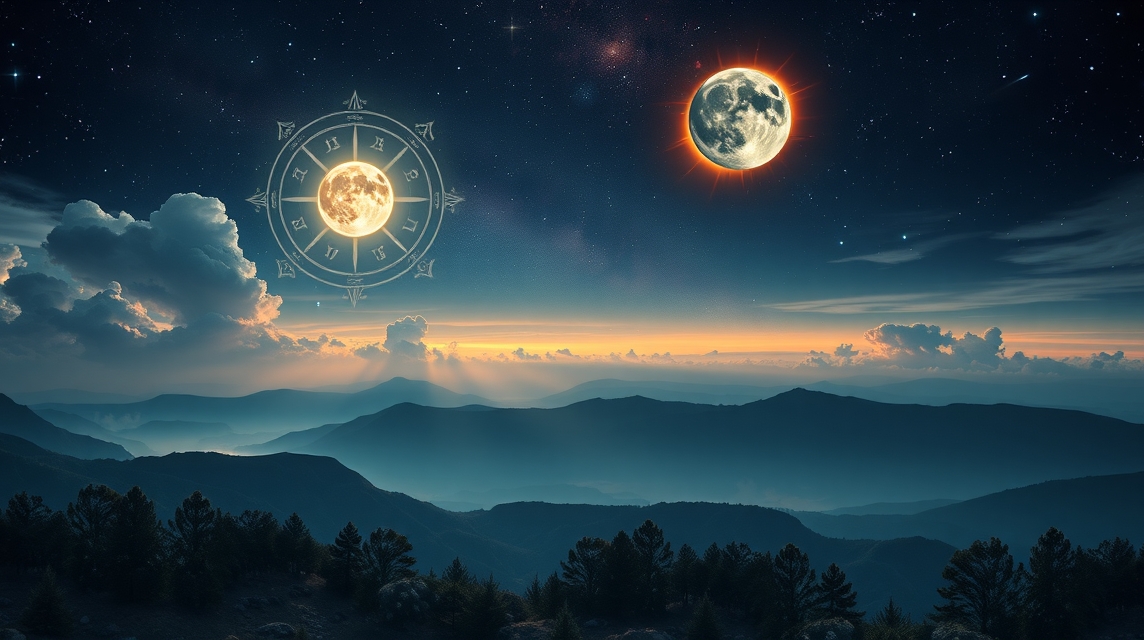 Asztrológiai fogyatkozások égi jelenségei a hegyek felett