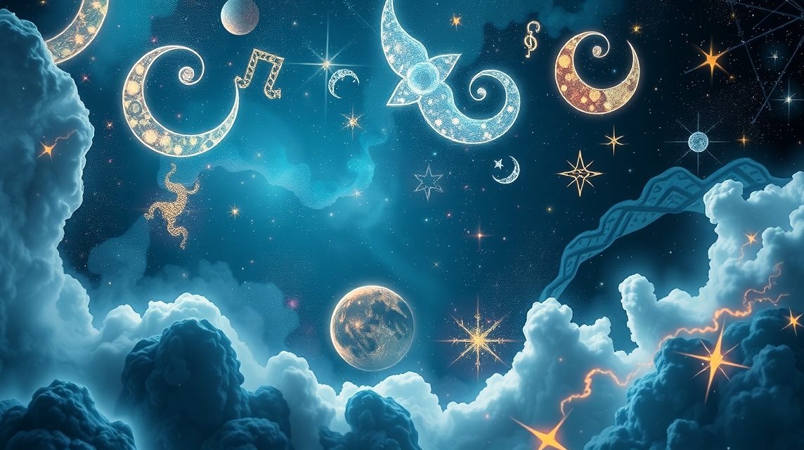 Asztrológiai szimbólumok és csillagok az égen