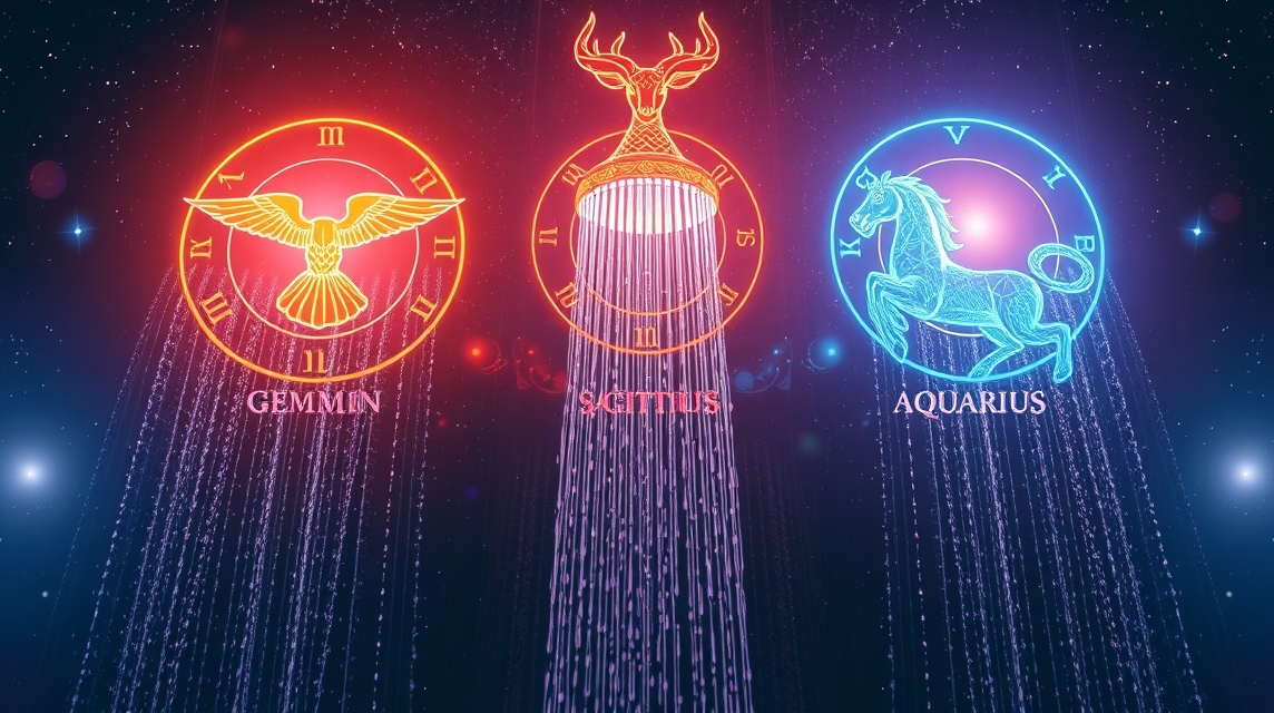 Csillagjegyek: Ikrek, Nyilas és Vízöntő horoszkóp szimbólumok