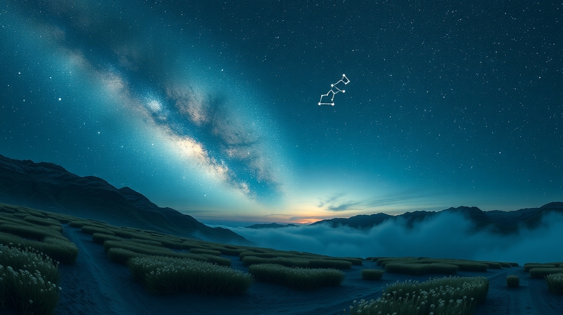 Csillagos égbolt és a Bika csillagkép a horizont felett