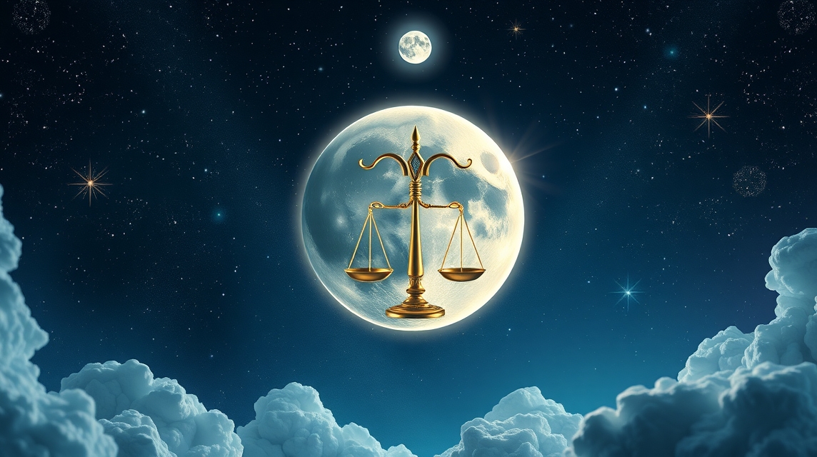A Mérleg jel a telehold fényében, a harmónia és egyensúly szimbóluma.