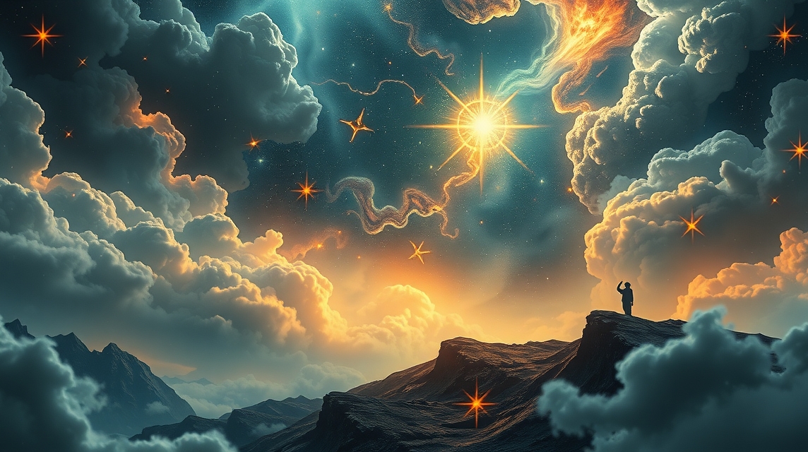 Csillagos égbolt és felhők, az időjárás és asztrológia kapcsolatának szimbóluma.