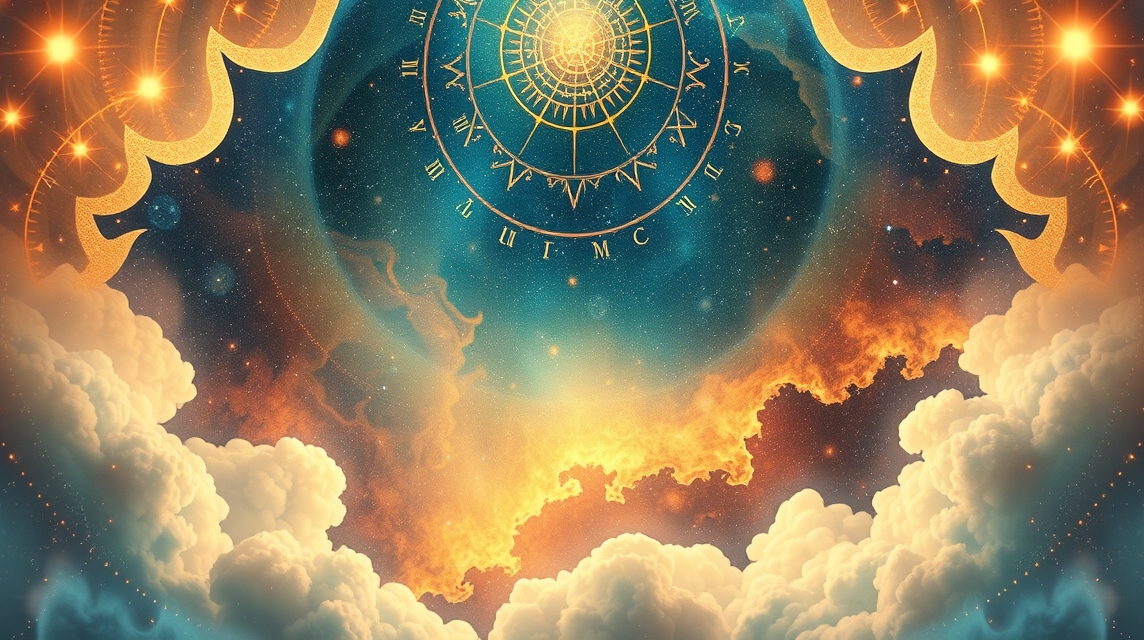 Asztrológiai éggömb a csillagjegyekkel és felhőkkel